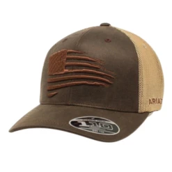 Ariat Men's Flexfit Flag Brown Oilskin Baseball Cap