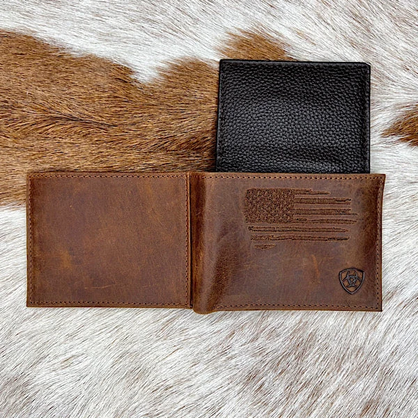 Ariat Men's Leather USA Flag Bifold Wallet - Image 3