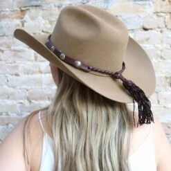 Deerskin Leather Tassel Hat Band - Brown
